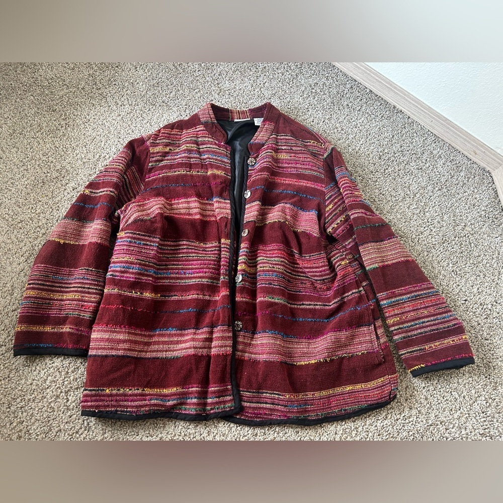 White Stag Multicolor Striped Jacket Women’s Plus 16W Bordeaux Black Lined India